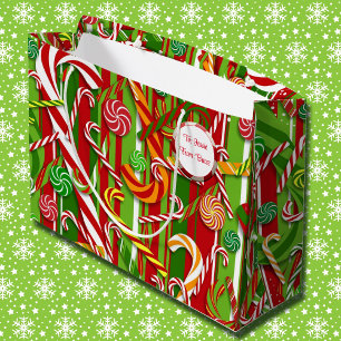 Candy Cane Add Names Christmas Large Gift Bag