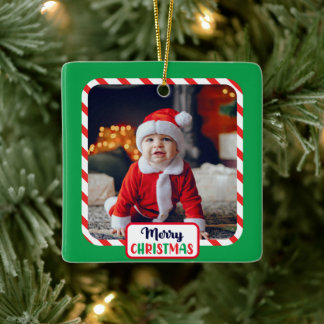 Candy cane (add your photos) ceramic ornament