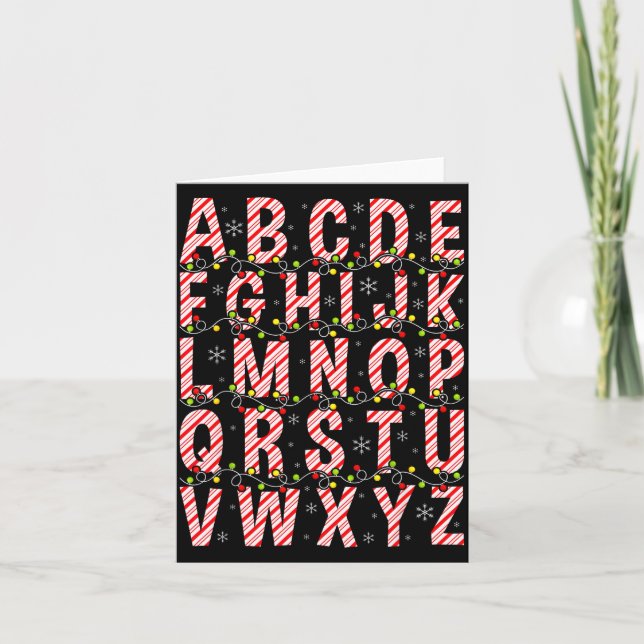 Candy Cane Alphabet Christmas Lights Teacher Schoo Card (Front)