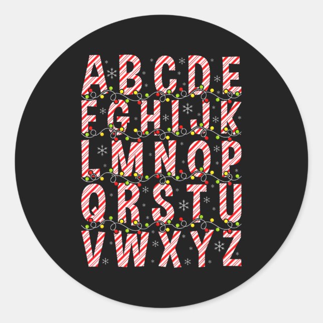 Candy Cane Alphabet Christmas Lights Teacher Schoo Classic Round Sticker (Front)
