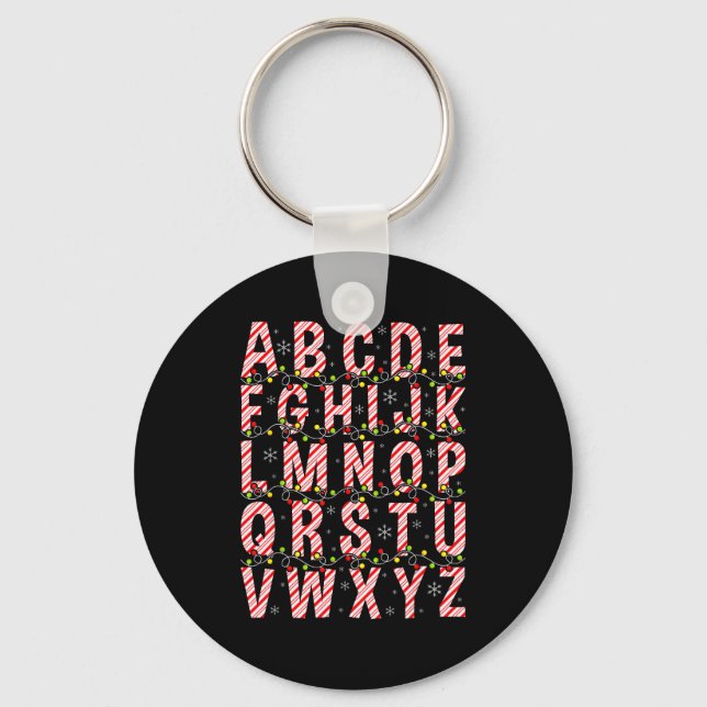 Candy Cane Alphabet Christmas Lights Teacher Schoo Key Ring (Front)