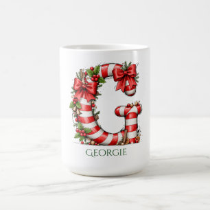 Candy Cane Alphabet Letter G 15 oz Christmas Coffee Mug
