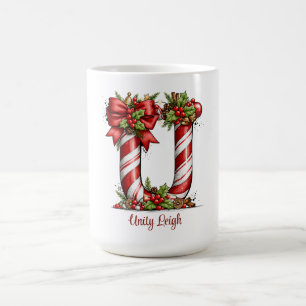 Candy Cane Alphabet Letter U 15 oz Christmas Coffee Mug