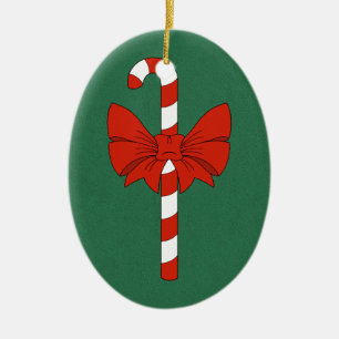Candy Cane and Bow Ceramic Tree Decoration