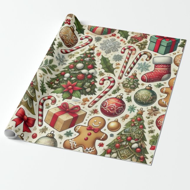 candy cane and ginger bread man wrapping paper (Unrolled)