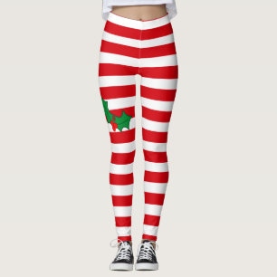 Candy Cane and Holly Festive Christmas Leggings