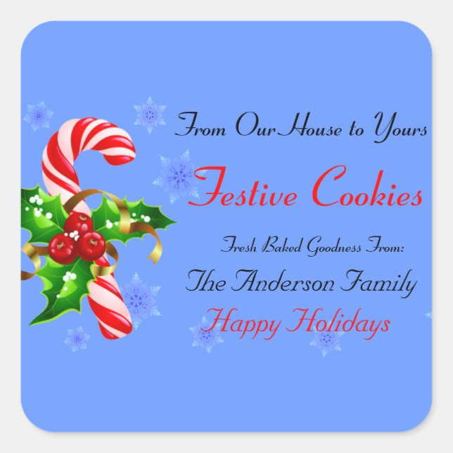 Candy Cane and Holly Holiday Food Square Sticker (Front)