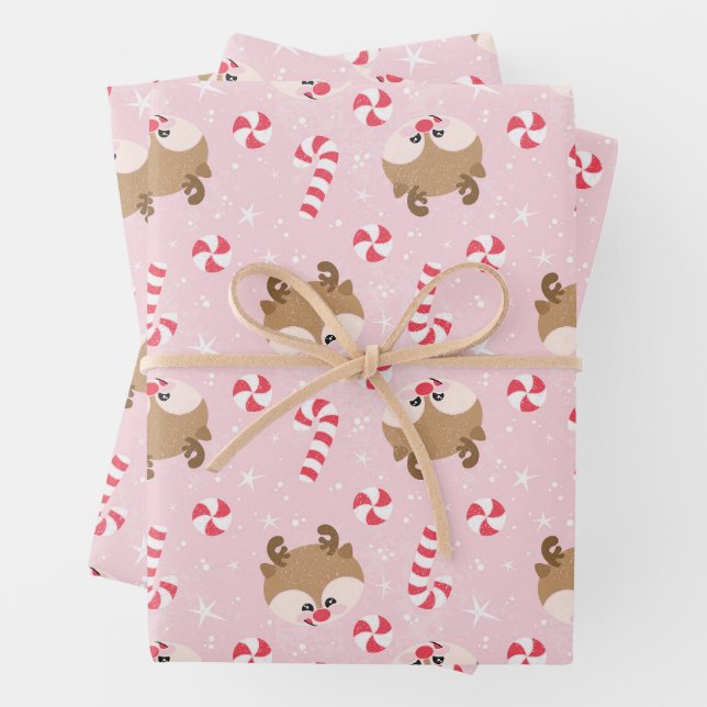 Candy Cane and Peppermint Lovin’ Reindeer  Wrapping Paper Sheet (In situ)