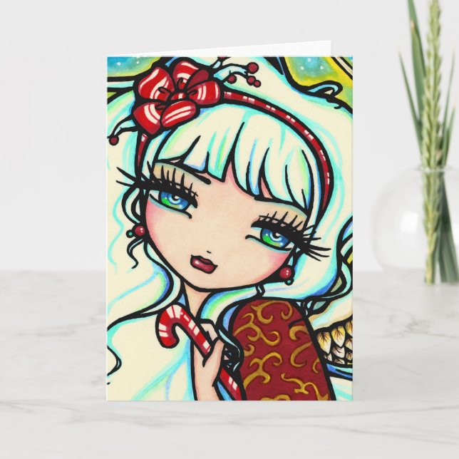 Candy Cane Angel Close Up Christmas Card (Front)