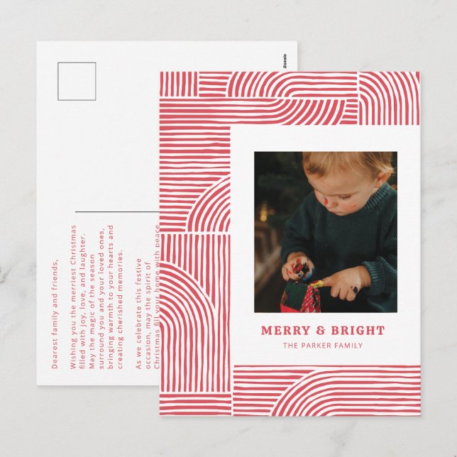 Candy Cane Arches Modern Holiday Photo Postcard (Front/Back)