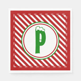 Candy Cane Basics Red/White Monogram  Napkin