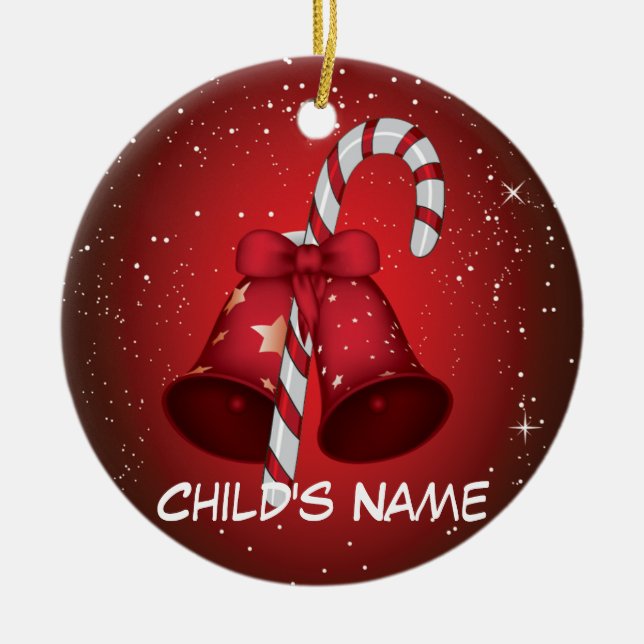 Candy Cane Bells Ceramic Tree Decoration (Front)