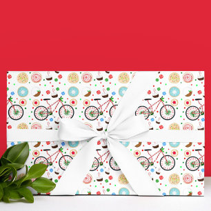 Candy Cane Bicycle with Christmas Treats Wrapping Paper