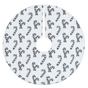 Candy Cane Black and White Pattern Brushed Polyester Tree Skirt
