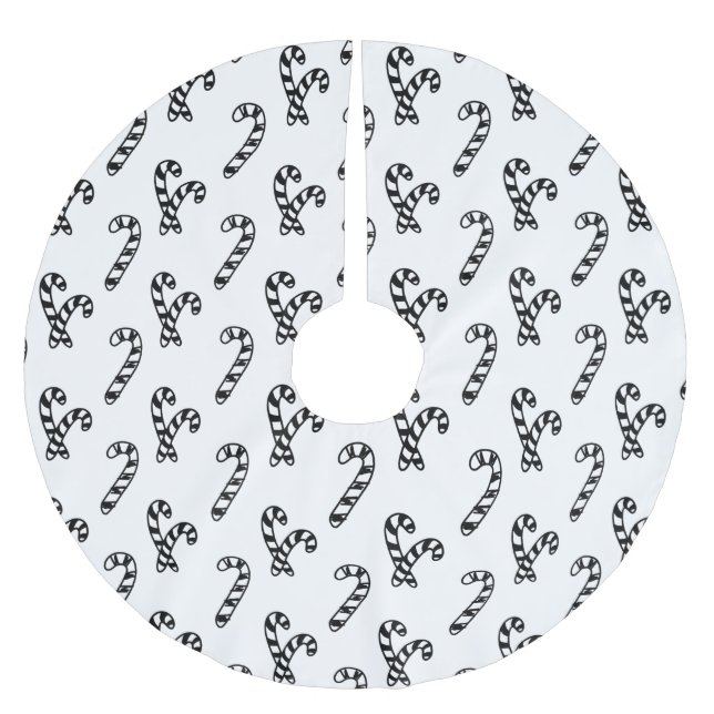 Candy Cane Black and White Pattern Brushed Polyester Tree Skirt (Front)