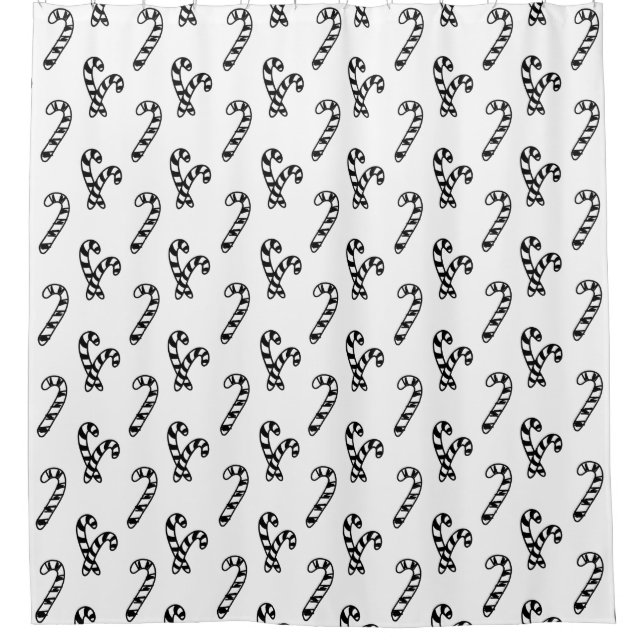 Candy Cane Black and White Pattern Shower Curtain (Front)