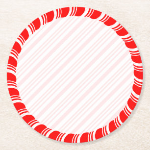 Candy Cane Border Christmas Blank Custom Round Paper Coaster