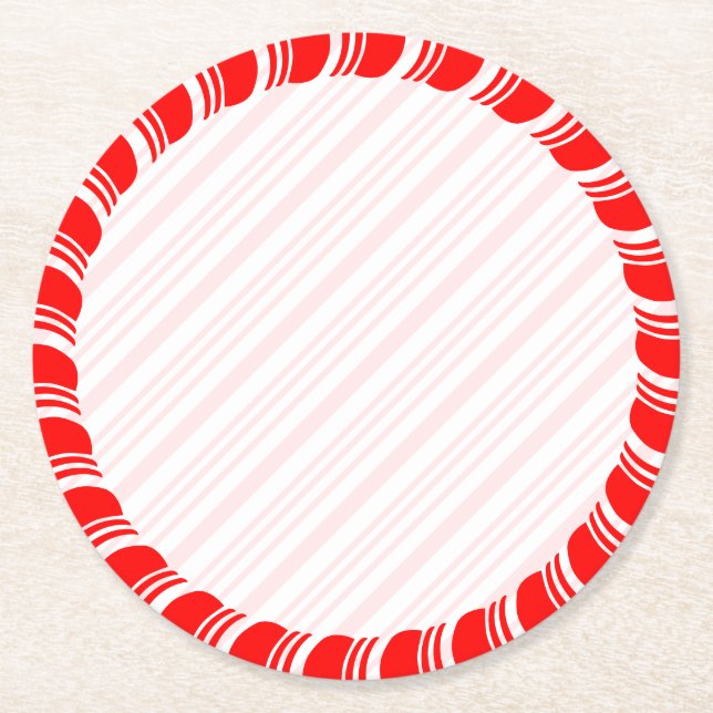 Candy Cane Border Christmas Blank Custom  Round Paper Coaster (Front)