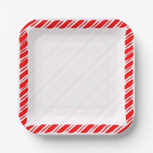 Candy Cane Border Christmas Decor Custom  Paper Plate