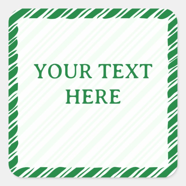 Candy Cane Border Christmas Decor Custom Text Square Sticker (Front)