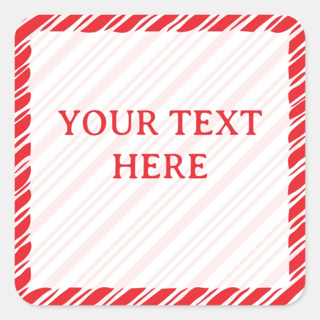 Candy Cane Border Christmas Decor Editable Text Square Sticker (Front)