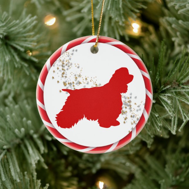 Candy Cane Border Cocker Spaniel Ceramic Tree Decoration (Tree)