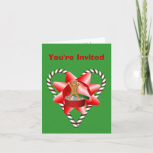 Candy Cane Bow Christmas Holiday Party Invitation