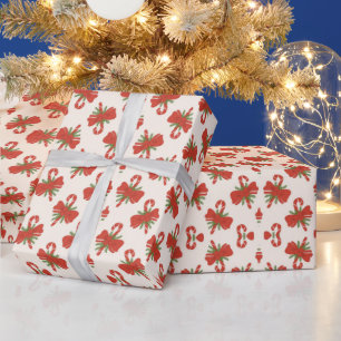 Candy Cane Bow Christmas Wrapping Paper