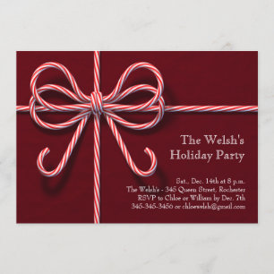 Candy Cane Bow Holiday Party Invitation