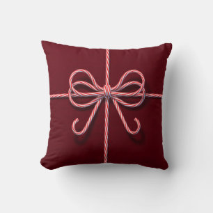 Candy Cane Bow Throw Pillow