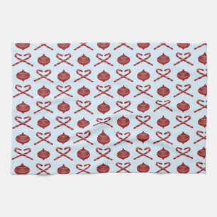 Candy Cane Bows and Ornaments Tea Towel