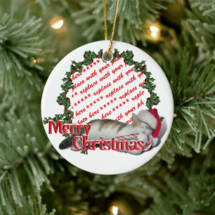 Candy Cane Cat Christmas Photo Frame Ceramic Tree Decoration