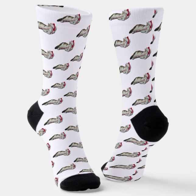 Candy Cane Cat Christmas Socks (Angled)