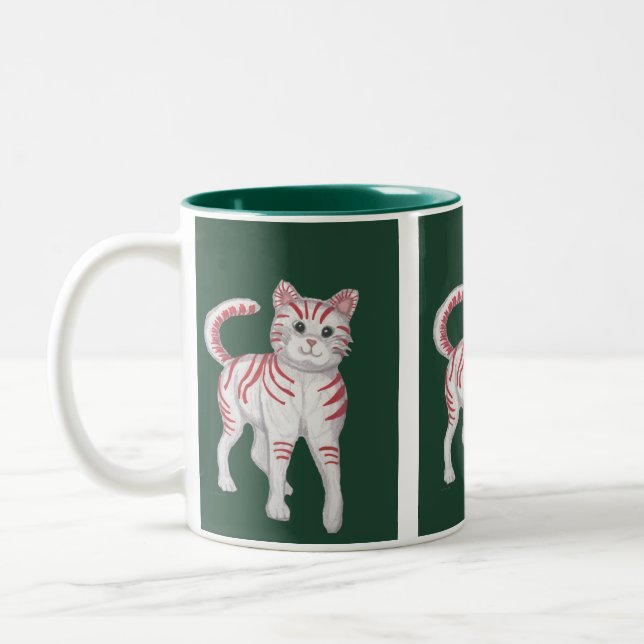 Candy Cane Cat Two-Tone Coffee Mug (Left)