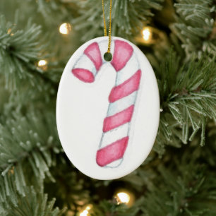 Candy Cane Ceramic Tree Decoration