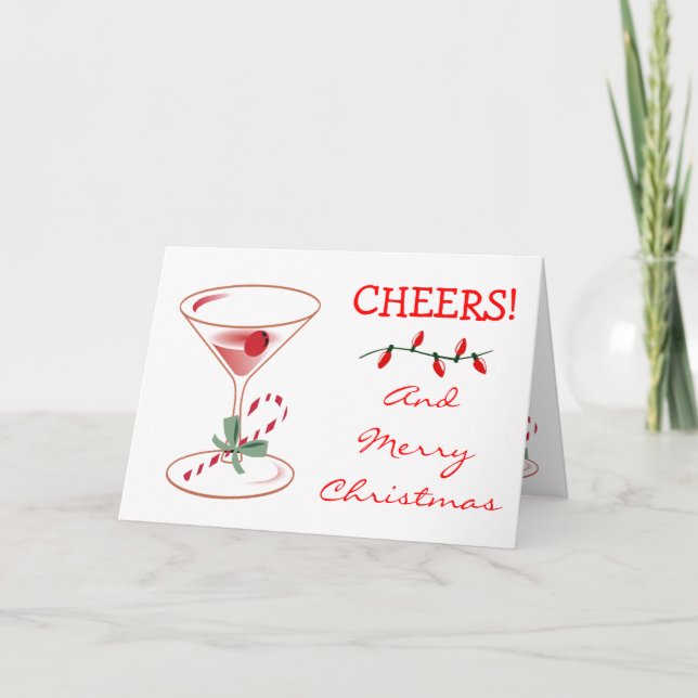 Candy Cane Cheers Christmas Martini Holiday Lights Card (Front)