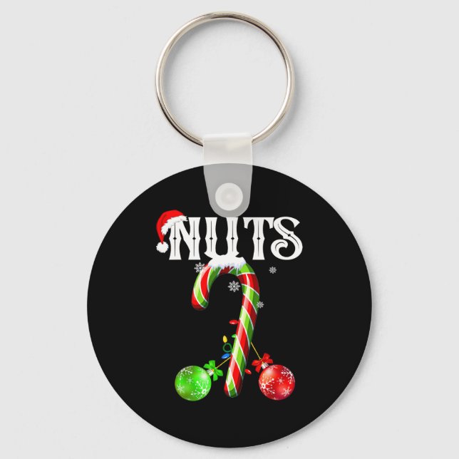 Candy Cane Chest Nuts Couples Funny Chestnuts Xmas Key Ring (Front)