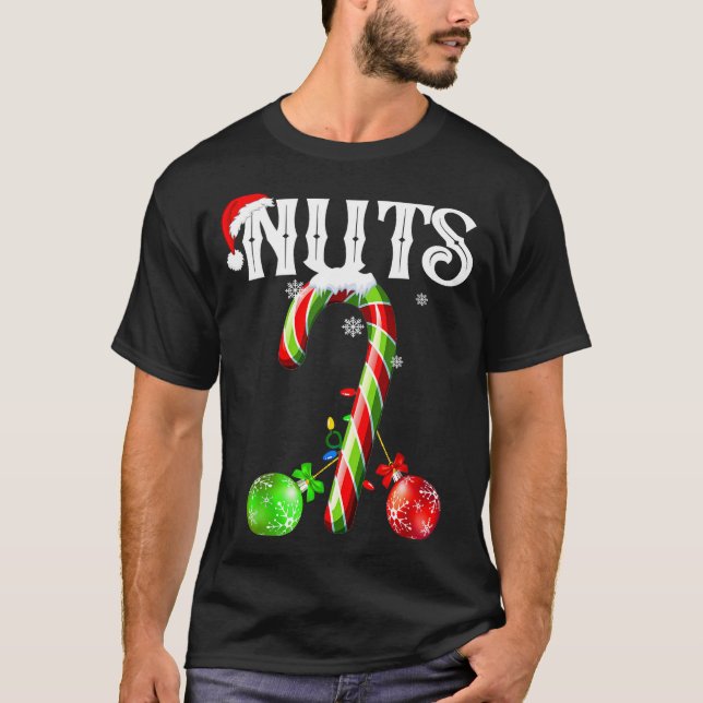 Candy Cane Chest Nuts Couples Funny Chestnuts Xmas T-Shirt (Front)