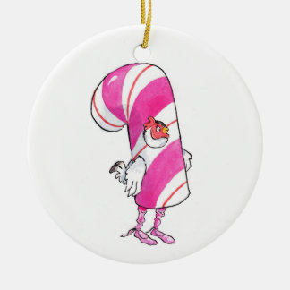Candy Cane chicken Ceramic Christmas Ornament