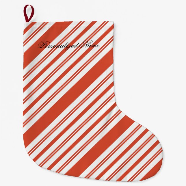 Candy Cane Chorus-Stripe-Diagonal Large Christmas Stocking (Front)