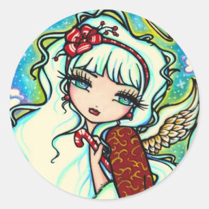 Candy Cane Christmas Angel by Hannah Lynn Classic Round Sticker