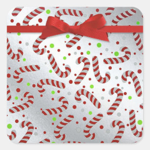 Candy Cane Christmas Card Envelope Square Sticker