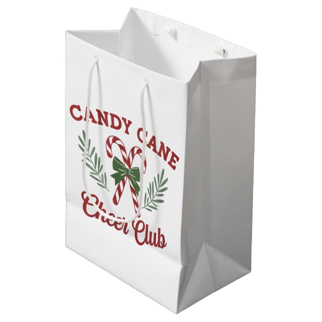 Candy Cane Christmas Cheer Club Coquette Matching  Medium Gift Bag (Front Angled)
