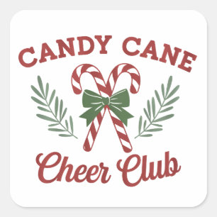 Candy Cane Christmas Cheer Club Coquette Matching  Square Sticker