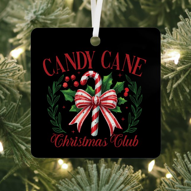 Candy Cane Christmas Club Squad Matching Winter  Metal Tree Decoration (Insitu)