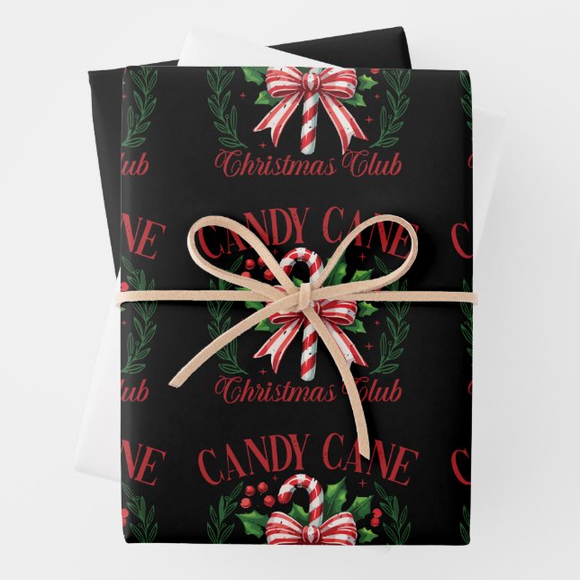Candy Cane Christmas Club Squad Matching Winter  Wrapping Paper Sheet (In situ)