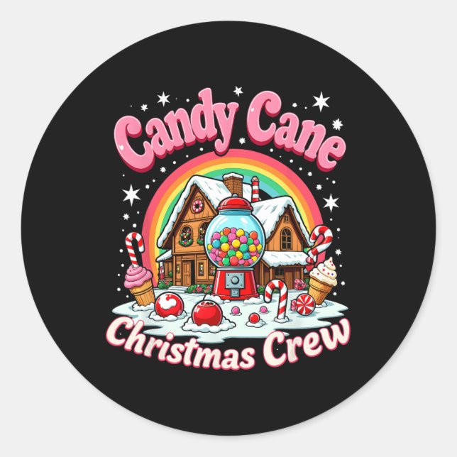 Candy Cane Christmas Crew House Candy Security Can Classic Round Sticker (Front)