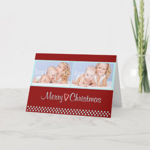 Candy Cane Christmas Double Photo Red Holiday Card