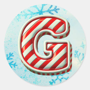 Candy Cane Christmas "G" Sticker, Festive Stripes Classic Round Sticker