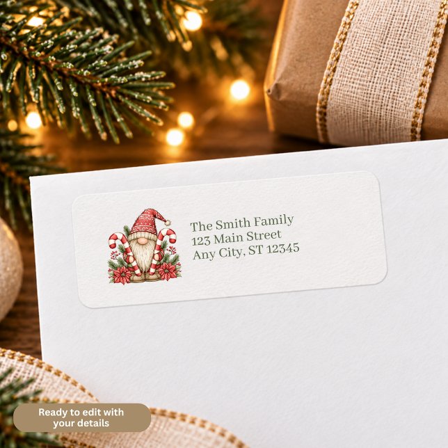 Candy Cane Christmas Gnome Return Address Labels (Creator Uploaded)
